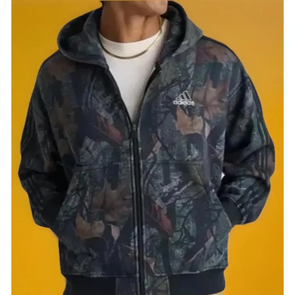$80 Adidas JY2775 Camoflage FZ Track Top 3 Stripe Full Zip Hoodie Jacket Men's M